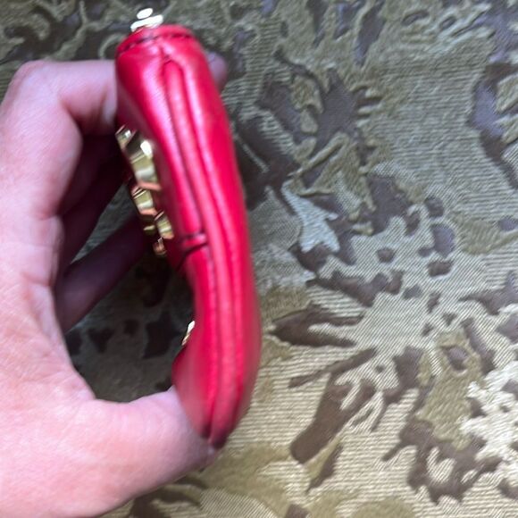 Michael Kors Red Leather Studded Mini Wallet with Keychain - Picture 8 of 11